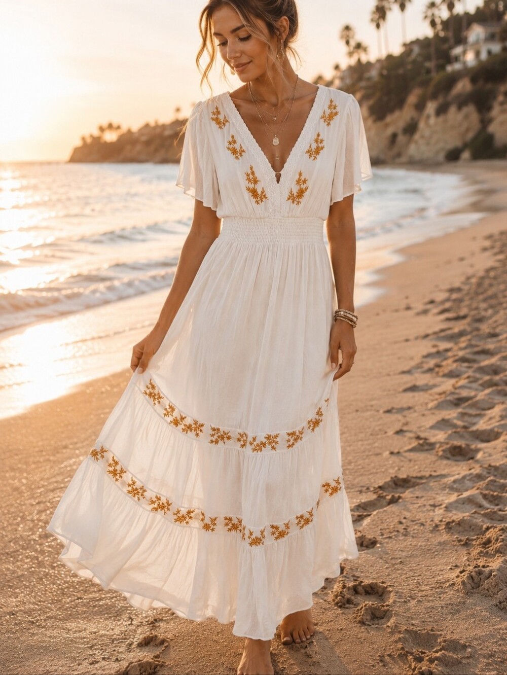 246.J.Gee White Embroidered V-Neck Maxi Dress